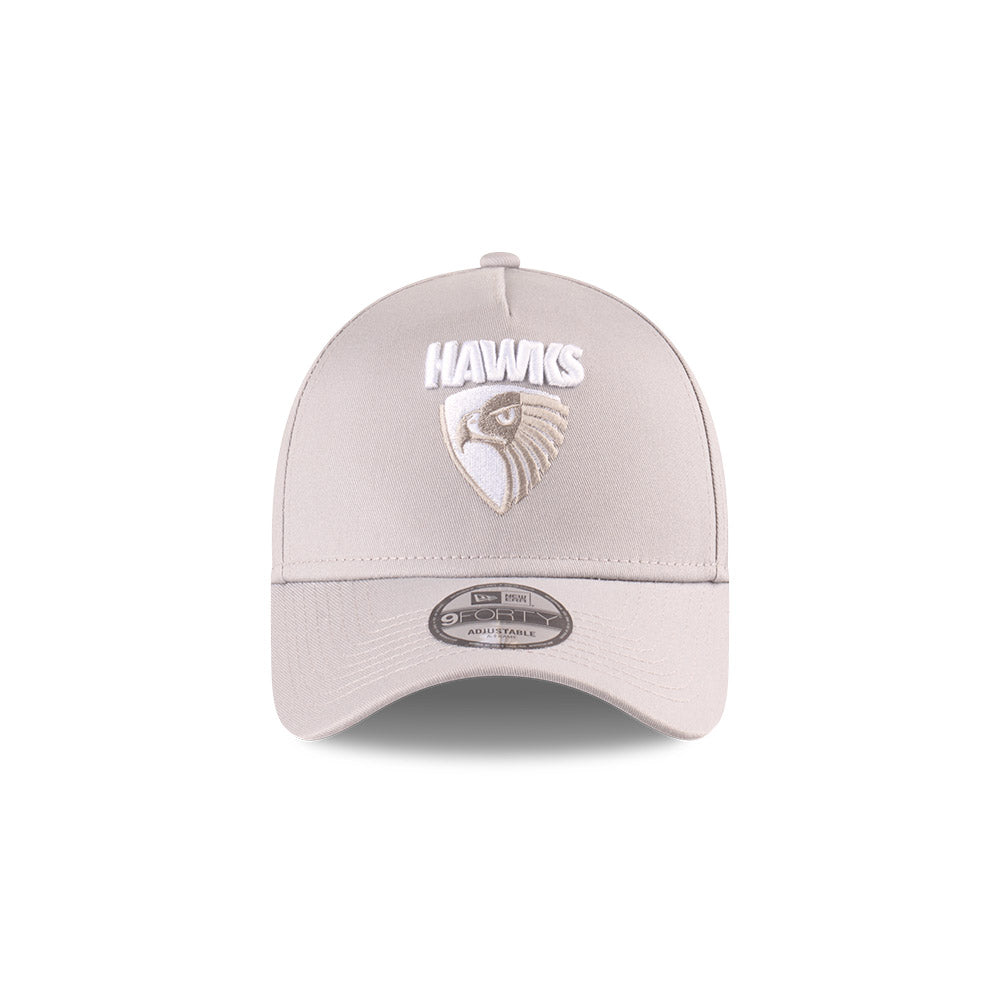 Hawthorn Hawks Hat - 2025 Grey White 9Forty A-Frame AFL Snapback Cap - New Era